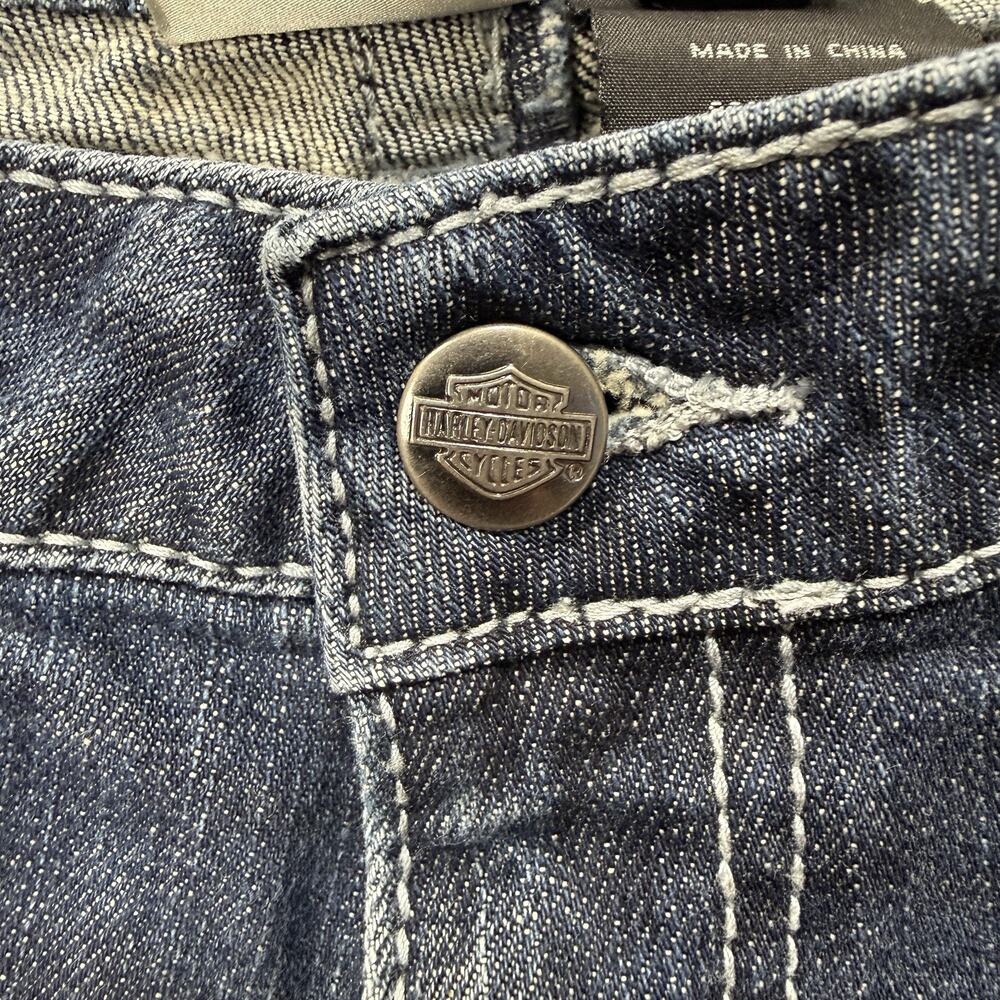 Harley Davidson Womens Embellished Bootcut Jeans Blue 6 Rhinestone Wings Biker - Picture 7 of 15